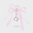 Pearl Beaded Heart Charm Keyring With Pink Bow