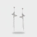 Butterfly Rhinestone Chain Drop Earrings Silver