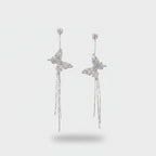 Butterfly Rhinestone Chain Drop Earrings Silver