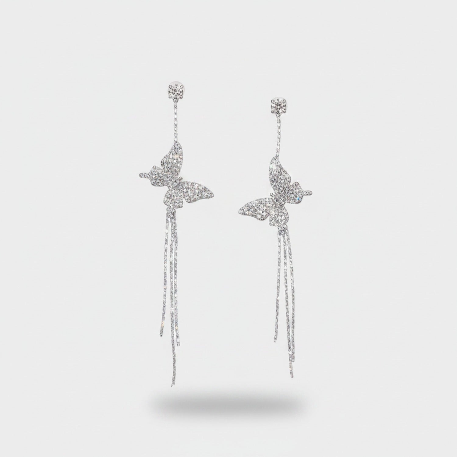 Butterfly Rhinestone Chain Drop Earrings Silver