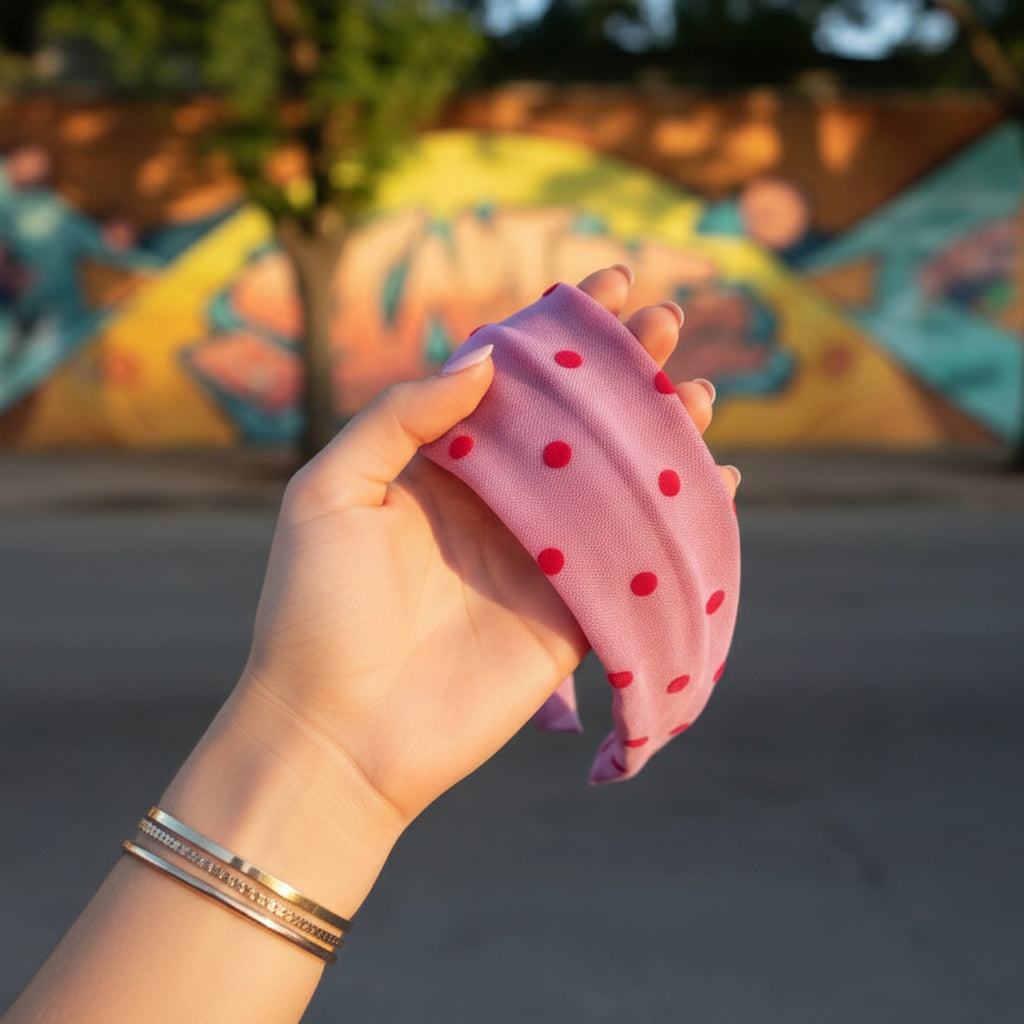 Pink Polka Dot Velvet Hair Clip
