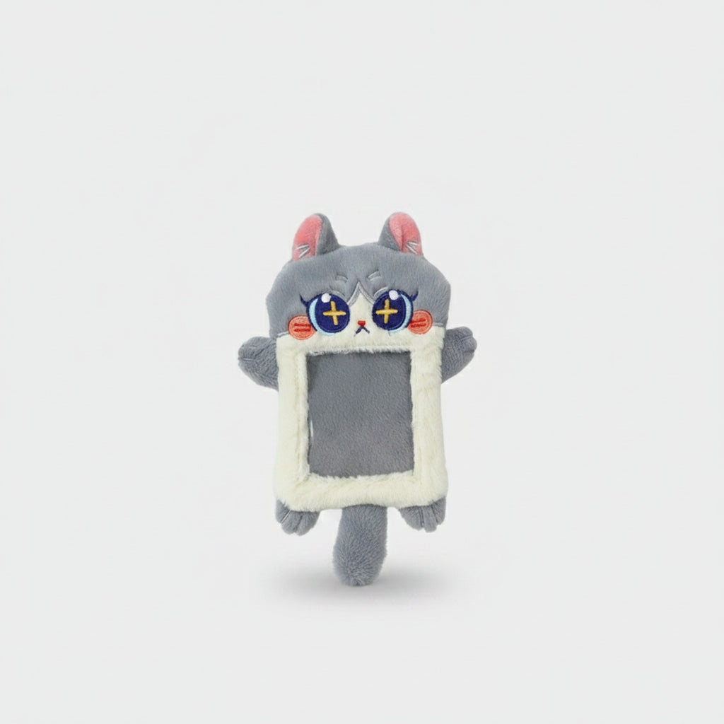 Cute Cat Plush Phone Charm With Ears - Gray Cat Card Holder – tech (view 3)