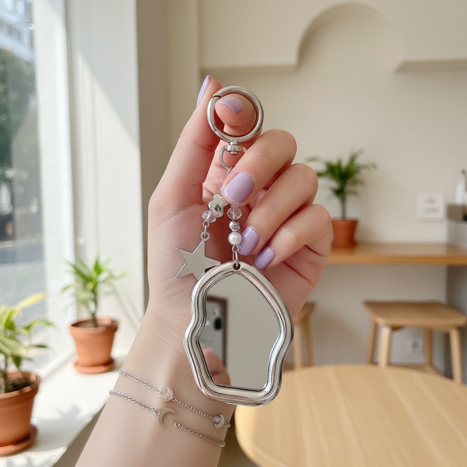 Cloud Mirror Acrylic Keyring With Star Charm