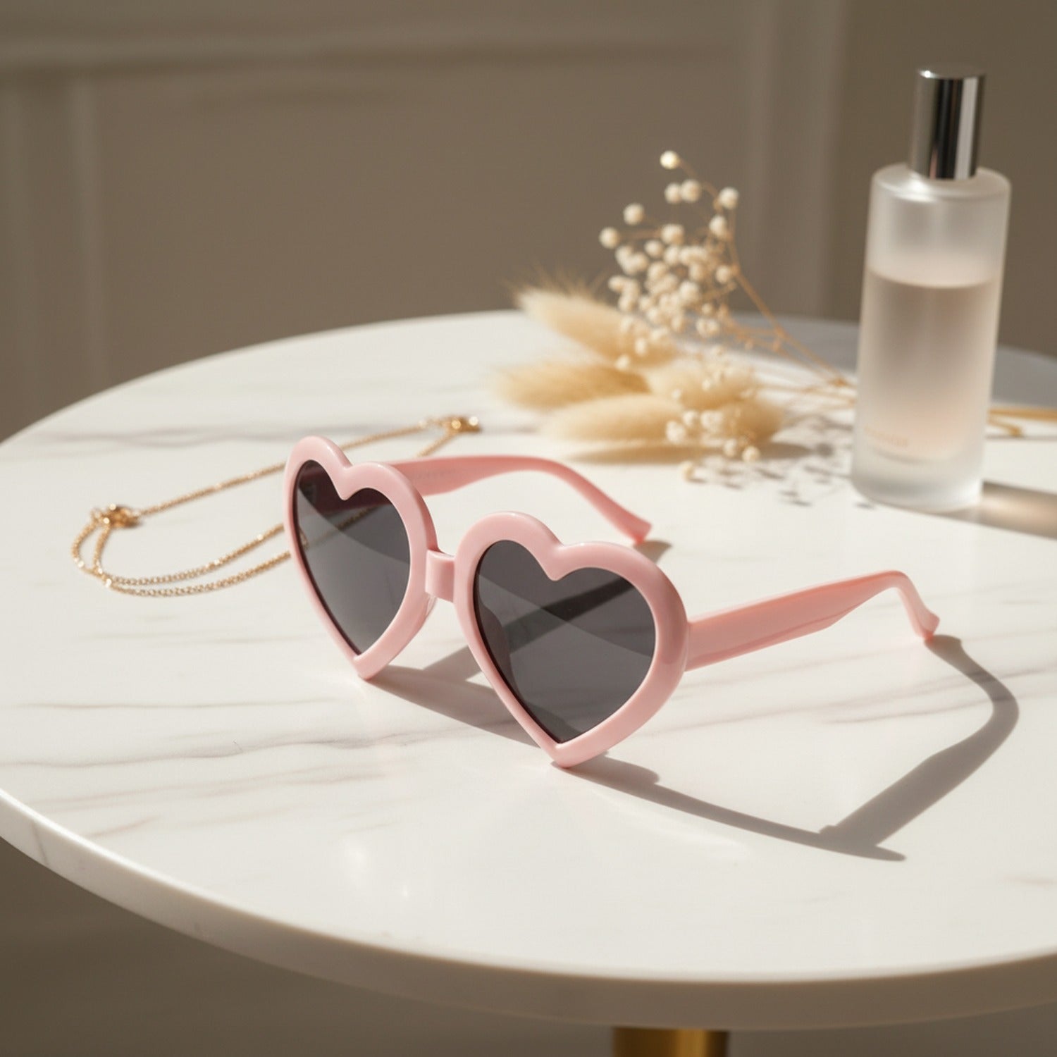 Heart Shape Pink Sunglasses With Dark Lenses