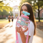 Pink Bubble Pump Tumbler With Turquoise Strap