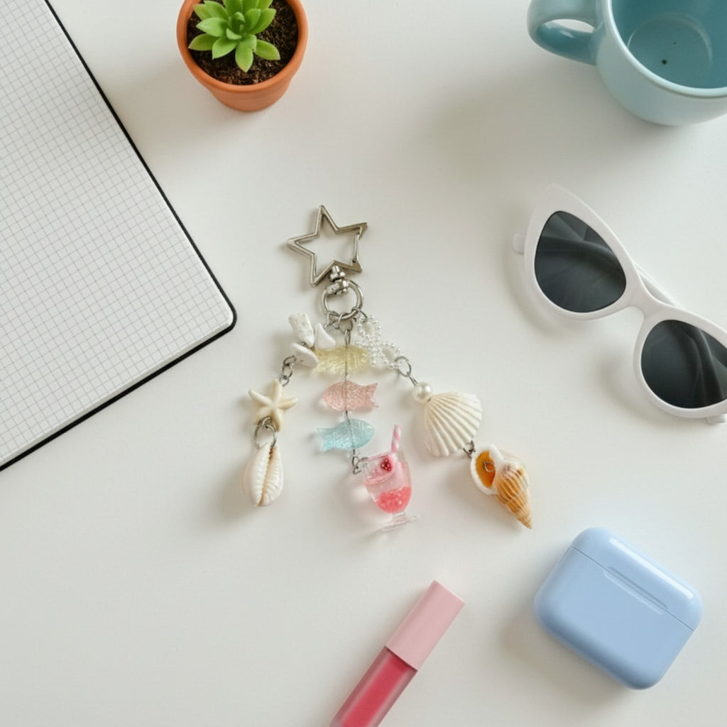 Ocean Vibes Star Charm Keyring With Shells