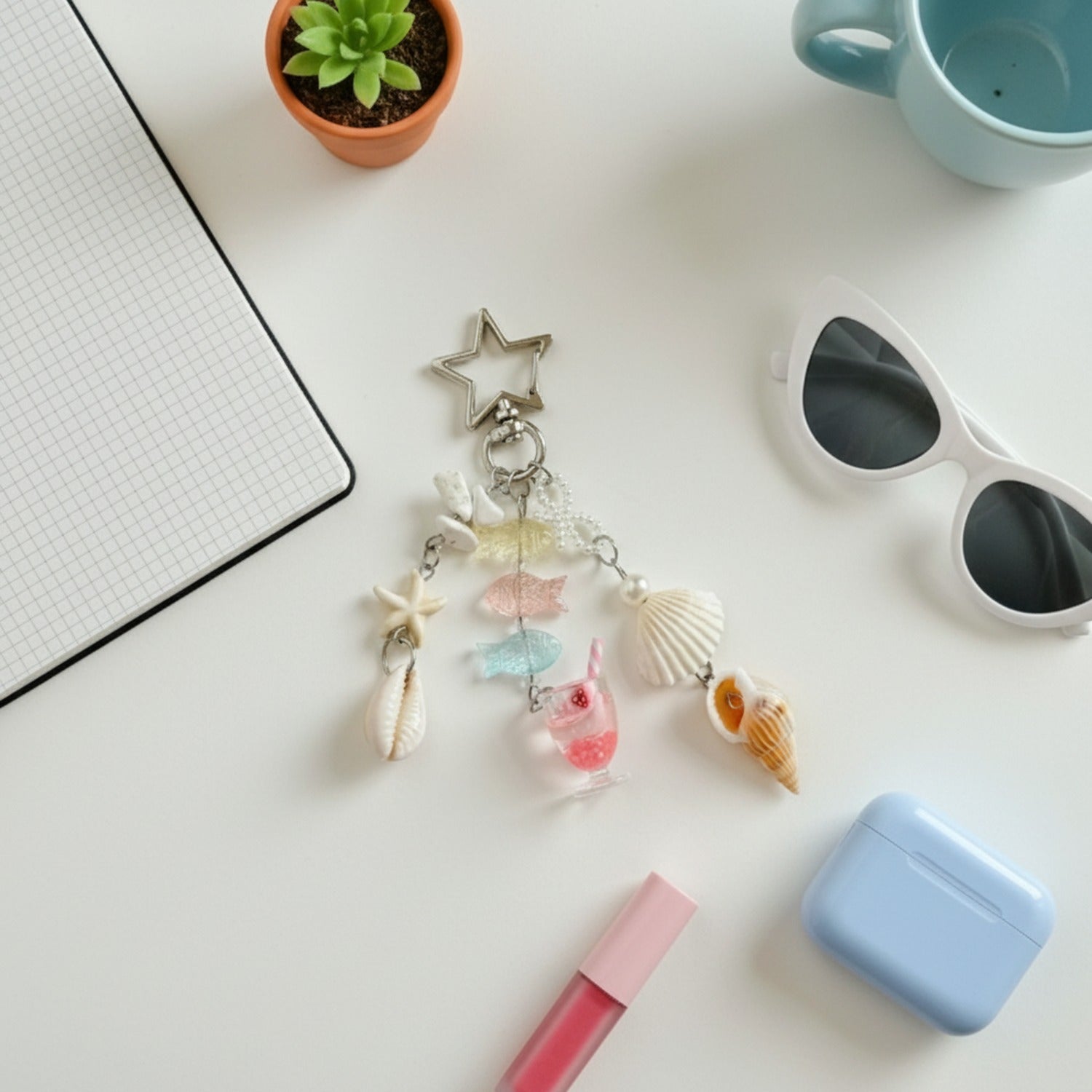 Ocean Vibes Star Charm Keyring With Shells