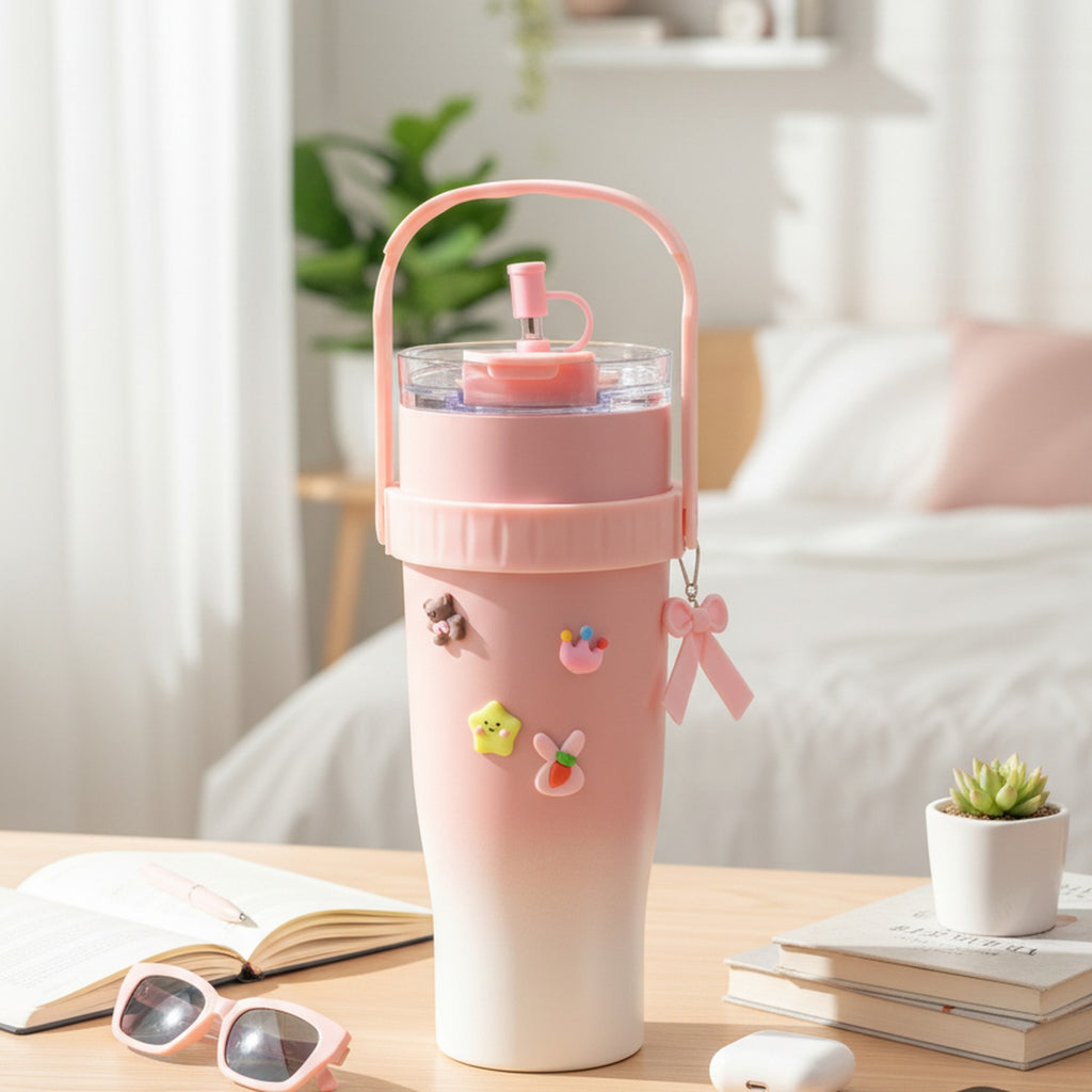 Pink Ombre Tumbler With Cute Charms