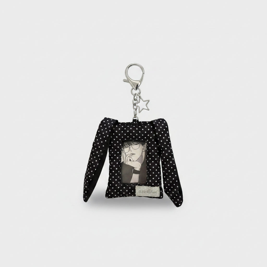 Black Polka Dot Bunny Ear Phone Charm With Star