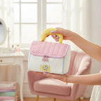 Pink & Cream Quilted Cosmetic Bag With Yellow Handle