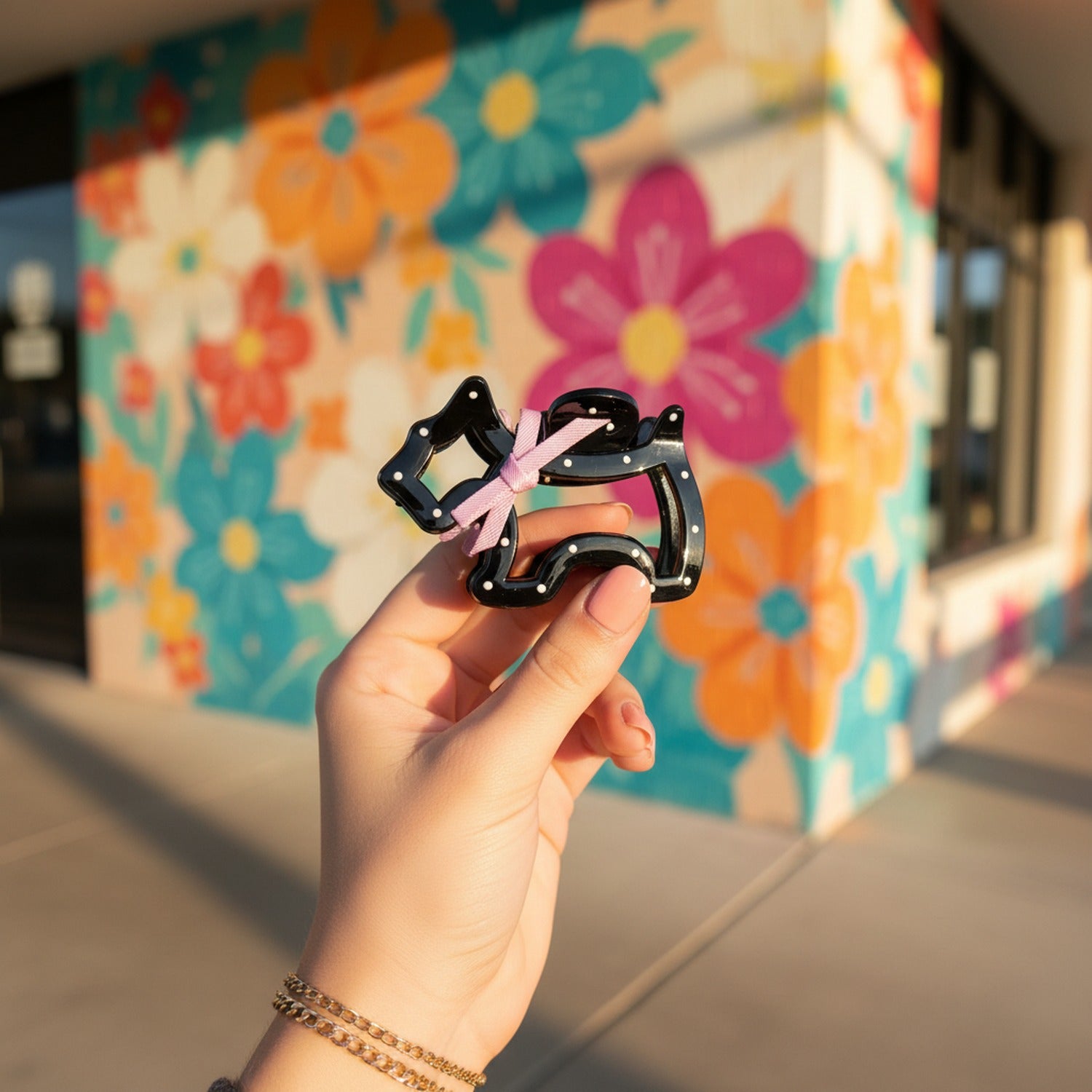 Black Metal Hair Claw With Pink Ribbon Bow