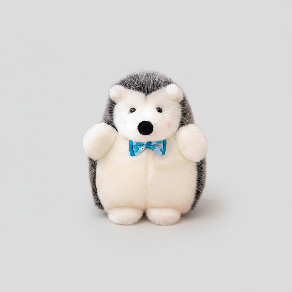 Adorable Gray & White Hedgehog Plush With Blue Bow