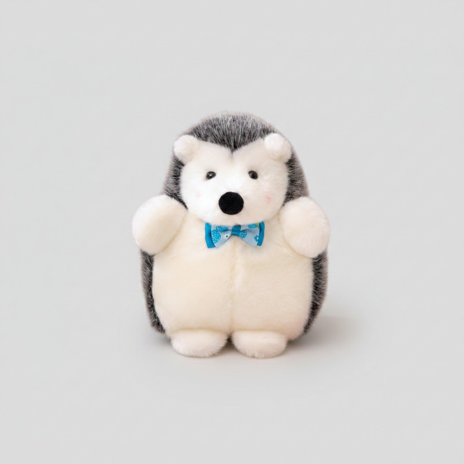 Adorable Gray & White Hedgehog Plush With Blue Bow