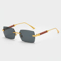Rectangular Gold Metal Wood Temple Sunglasses