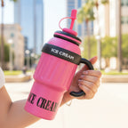 Pink Ice Cream Tumbler With Straw Handle