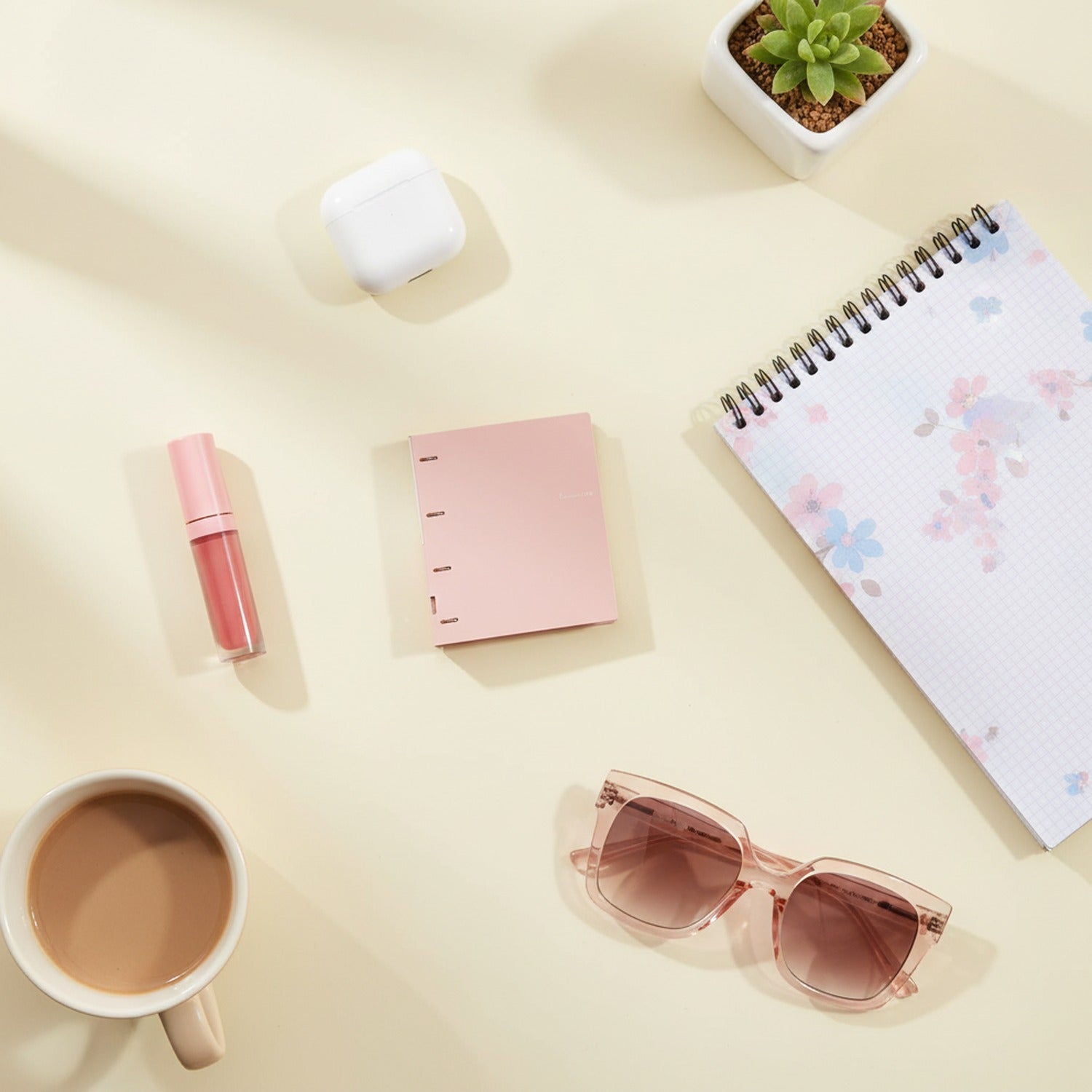 Pink Leather 2-Ring Binder with Rose Gold Clasps