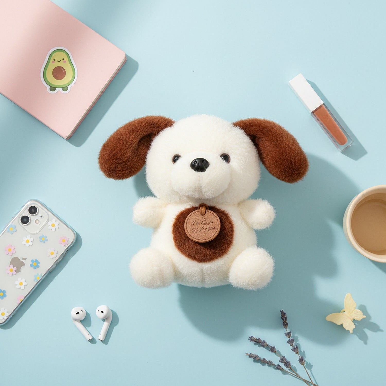 Cream And Brown Puppy Plush With Heart Charm