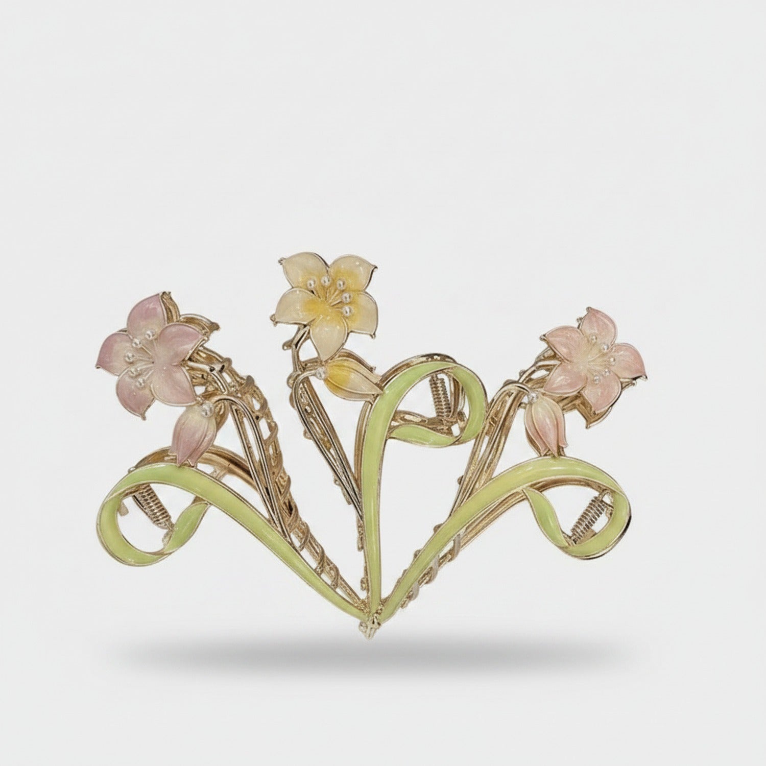 Floral Pearl Hair Claw Clip Gold