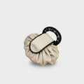 Cream Pleated Cosmetic Bag with Roman Numeral Mirror