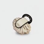 Cream Pleated Cosmetic Bag with Roman Numeral Mirror