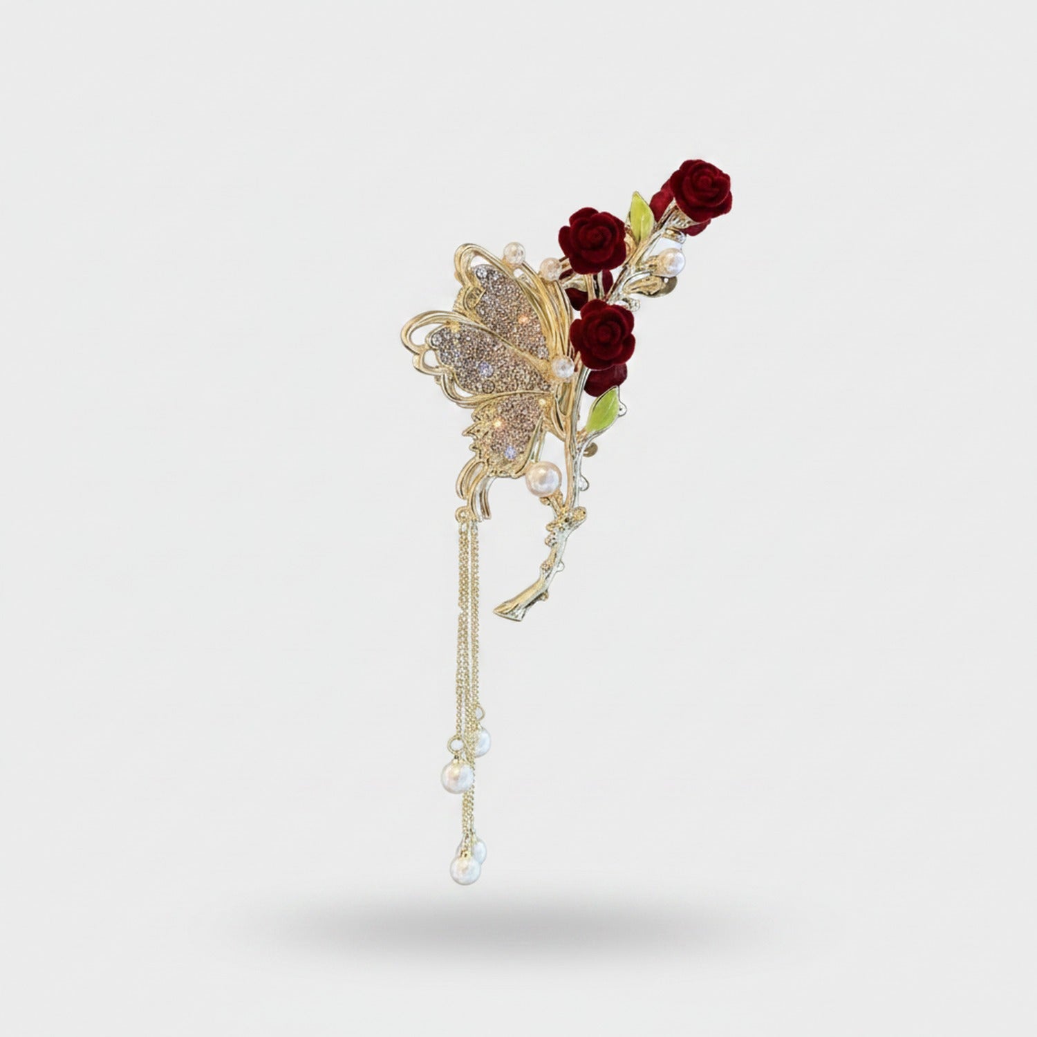 Butterfly Rose Gold Hair Claw Pearl Chain