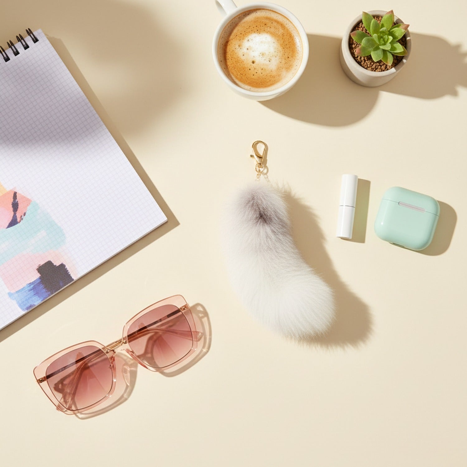 Fluffy White Fur Pom Pom Keychain Charm