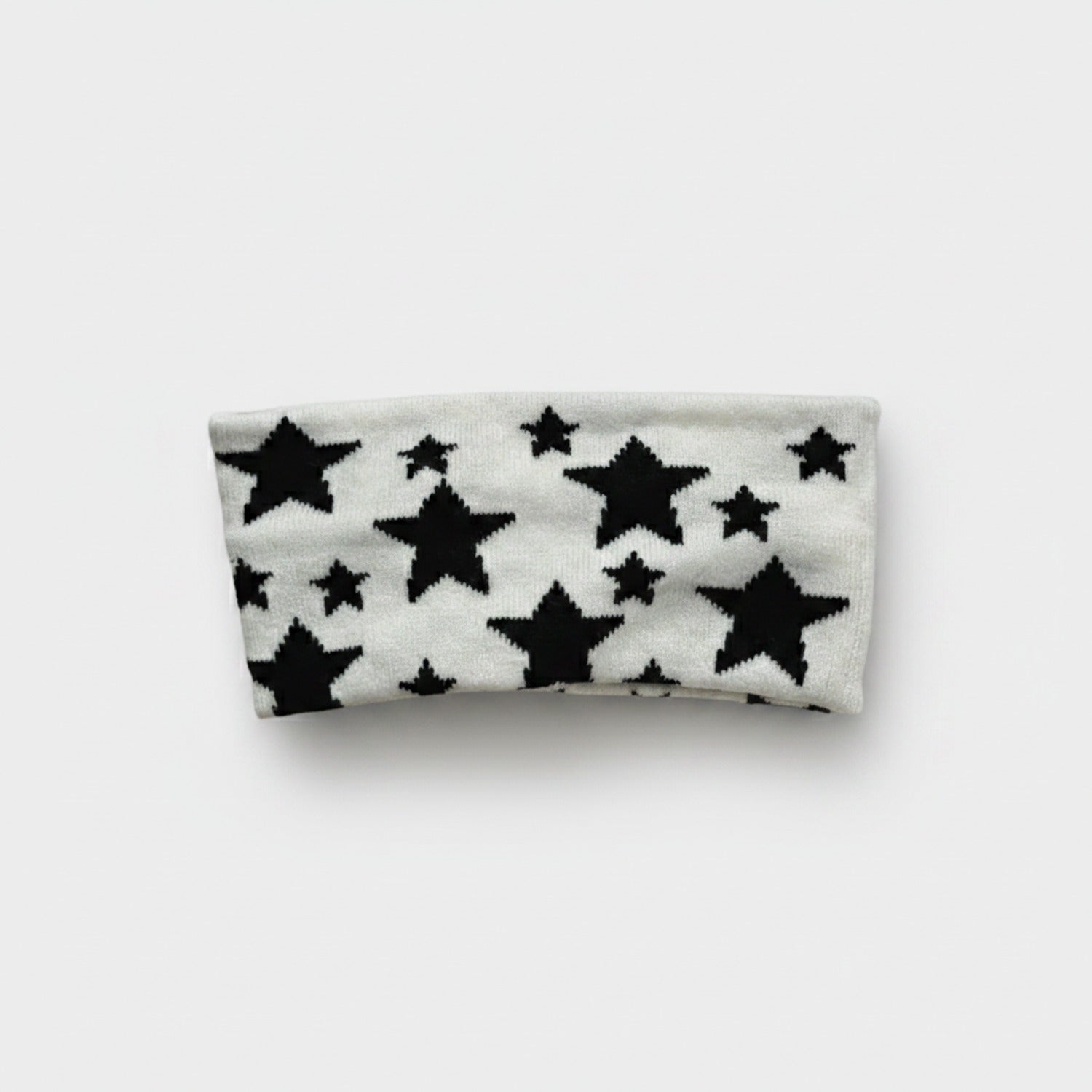 Black Star Knit Headband Wrap - White