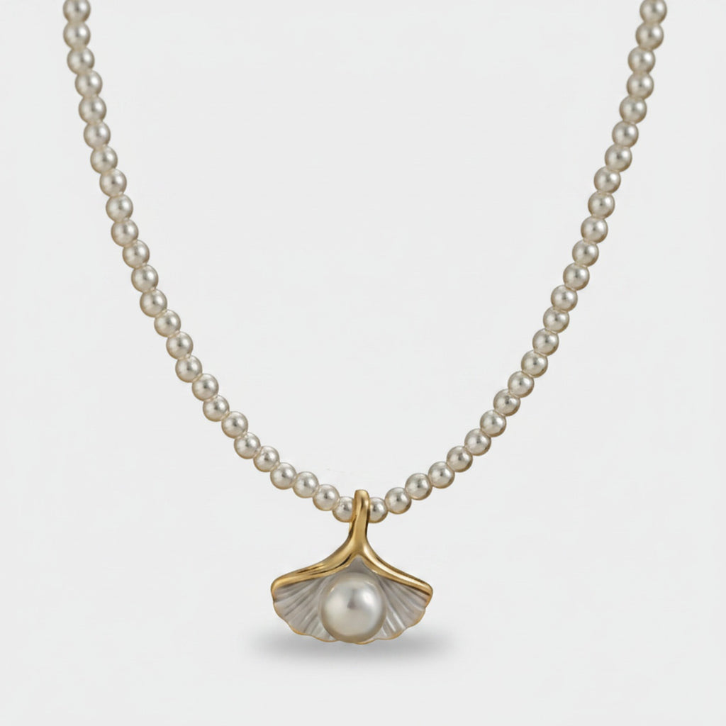 Pearl Shell Pendant Beaded Necklace Gold