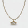 Pearl Shell Pendant Beaded Necklace Gold