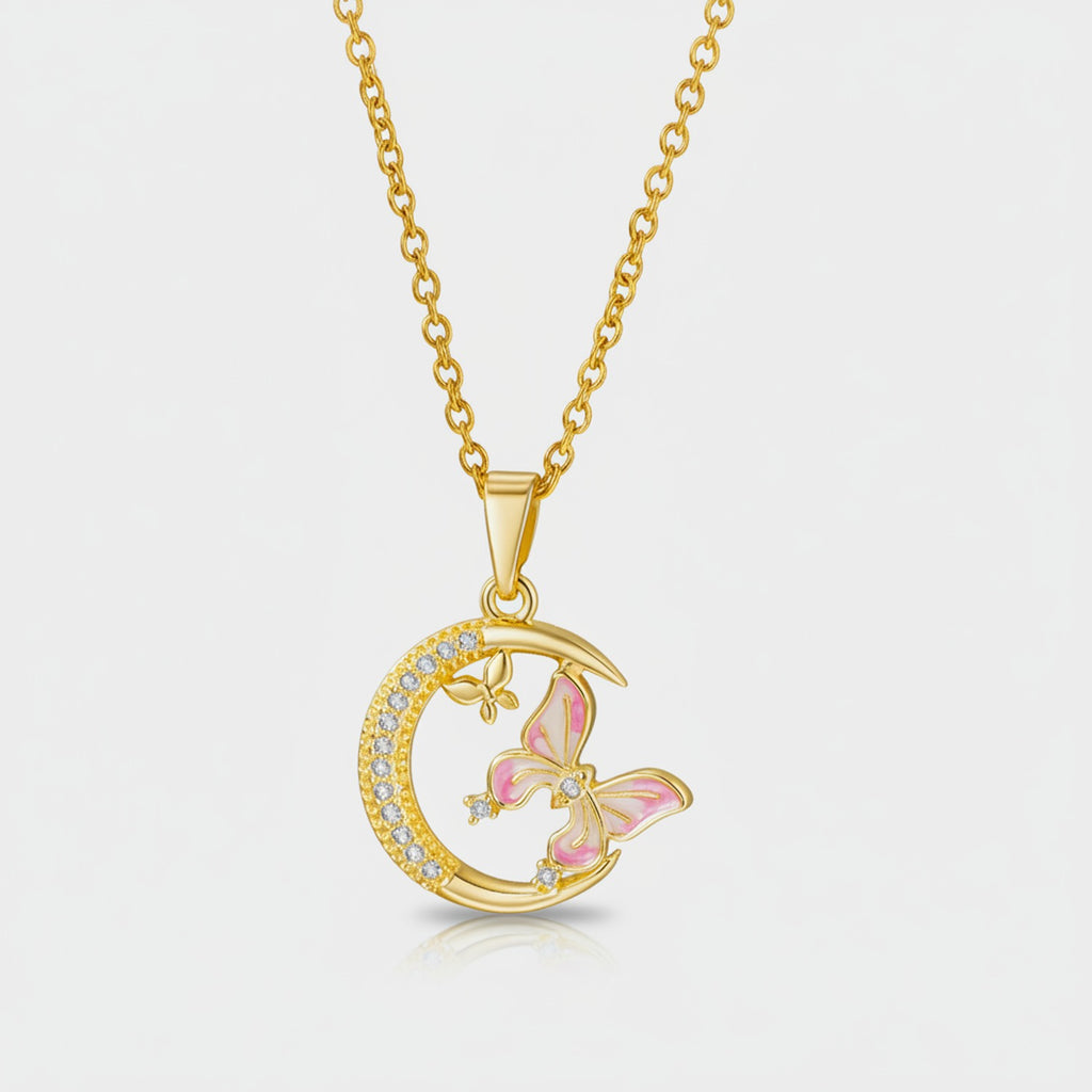 Moon Butterfly Rhinestone Gold Chain Necklace