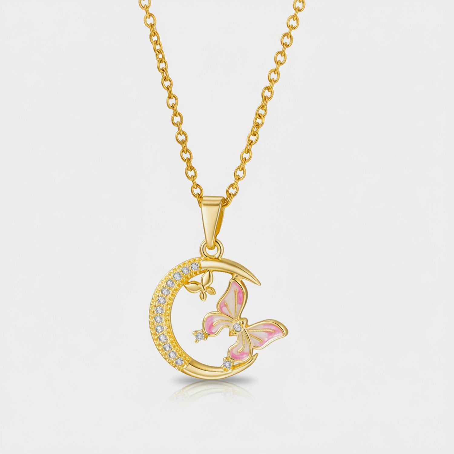 Moon Butterfly Rhinestone Gold Chain Necklace