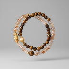 Beaded Bracelet Set Tiger Eye Stone Gold Accents