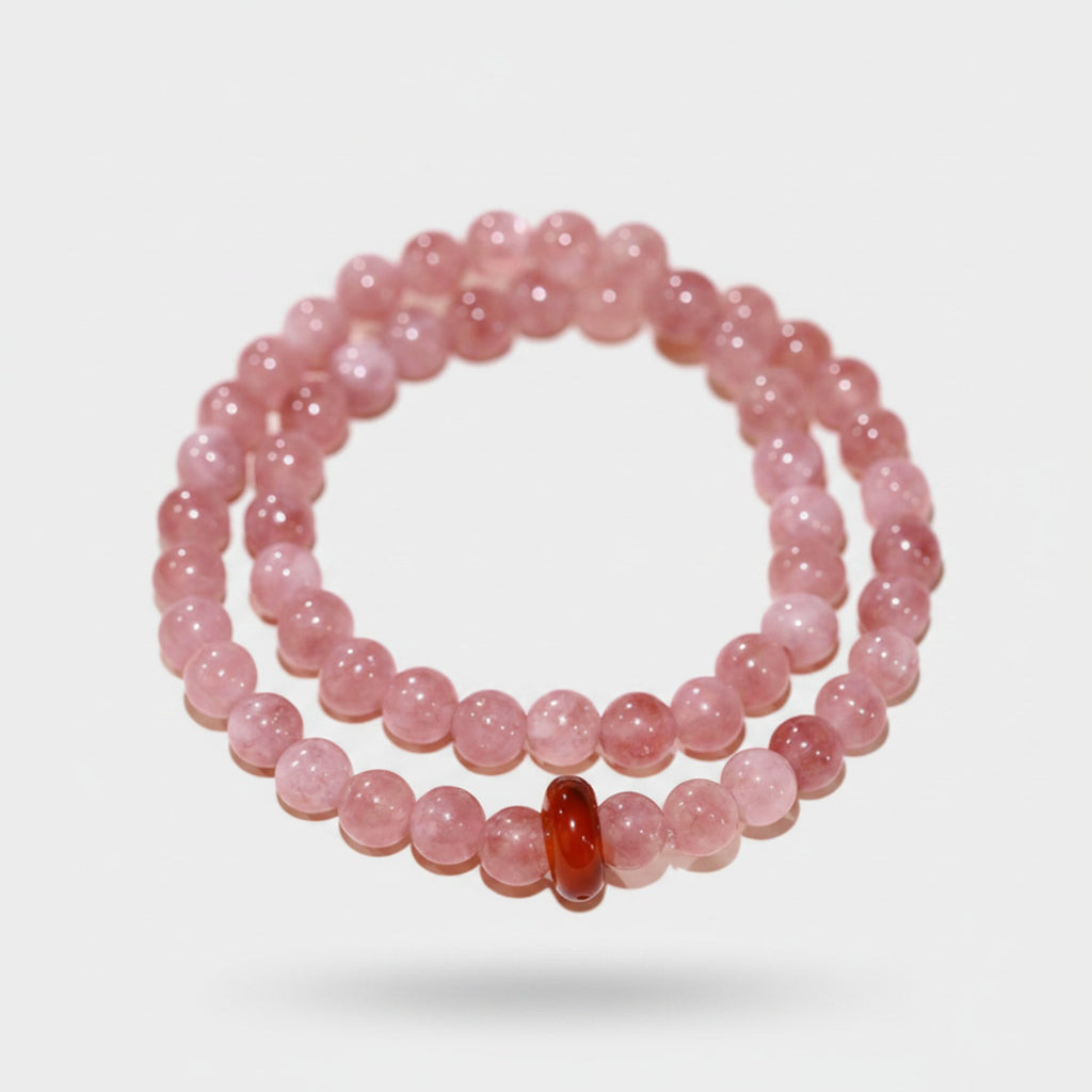Rose Quartz Beaded Bracelet With Red Agate Accent