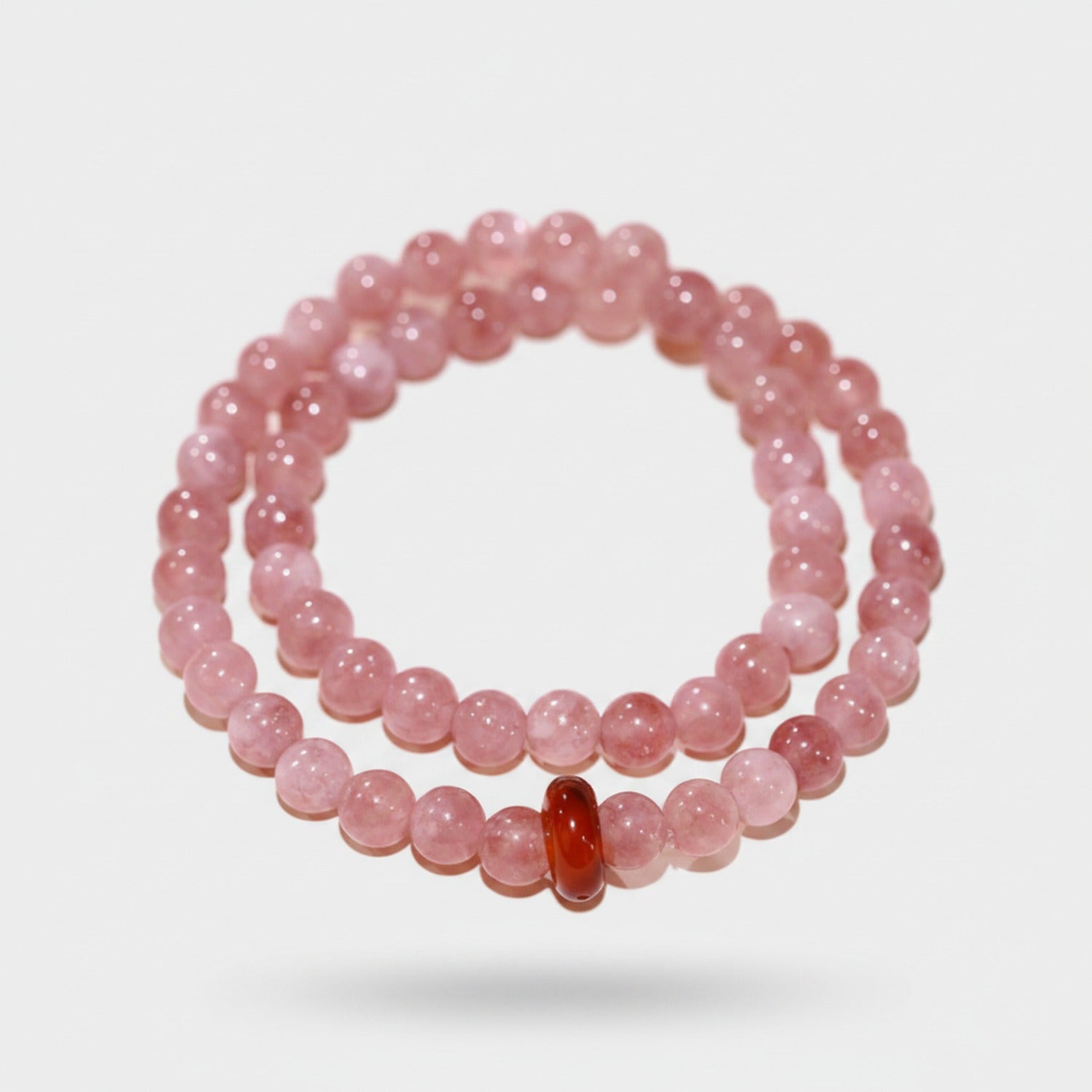 Rose Quartz Beaded Bracelet With Red Agate Accent
