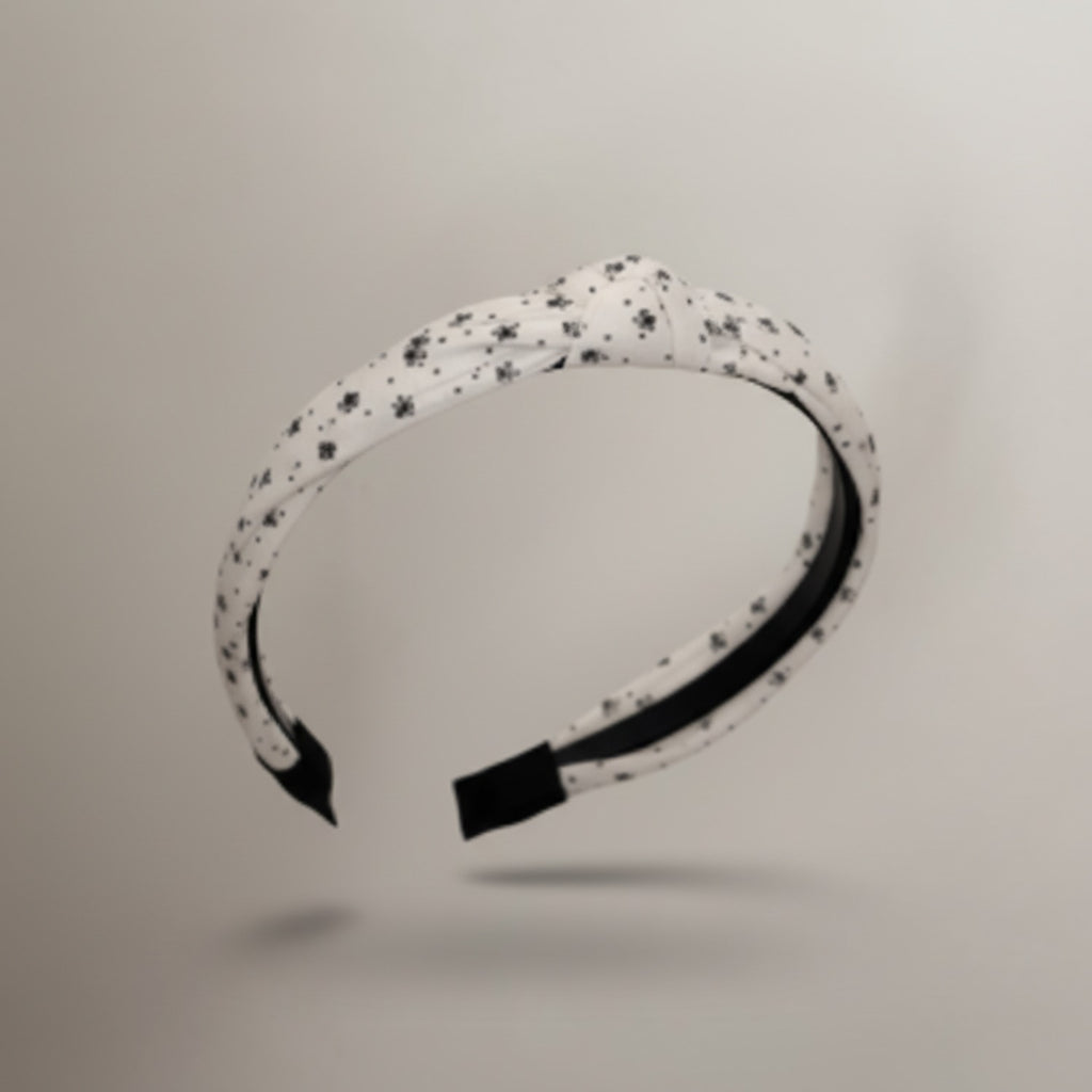 White Speckled Padded Headband With Black Trim