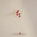 Red Flower Heart Hair Claw With Pearl Chain