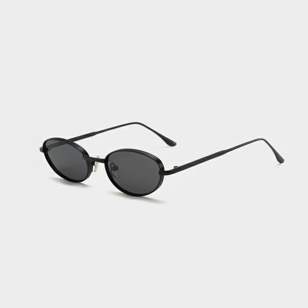 Black Oval Metal Frame Sunglasses