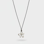 Silver Flower Pearl Pendant Cord Necklace