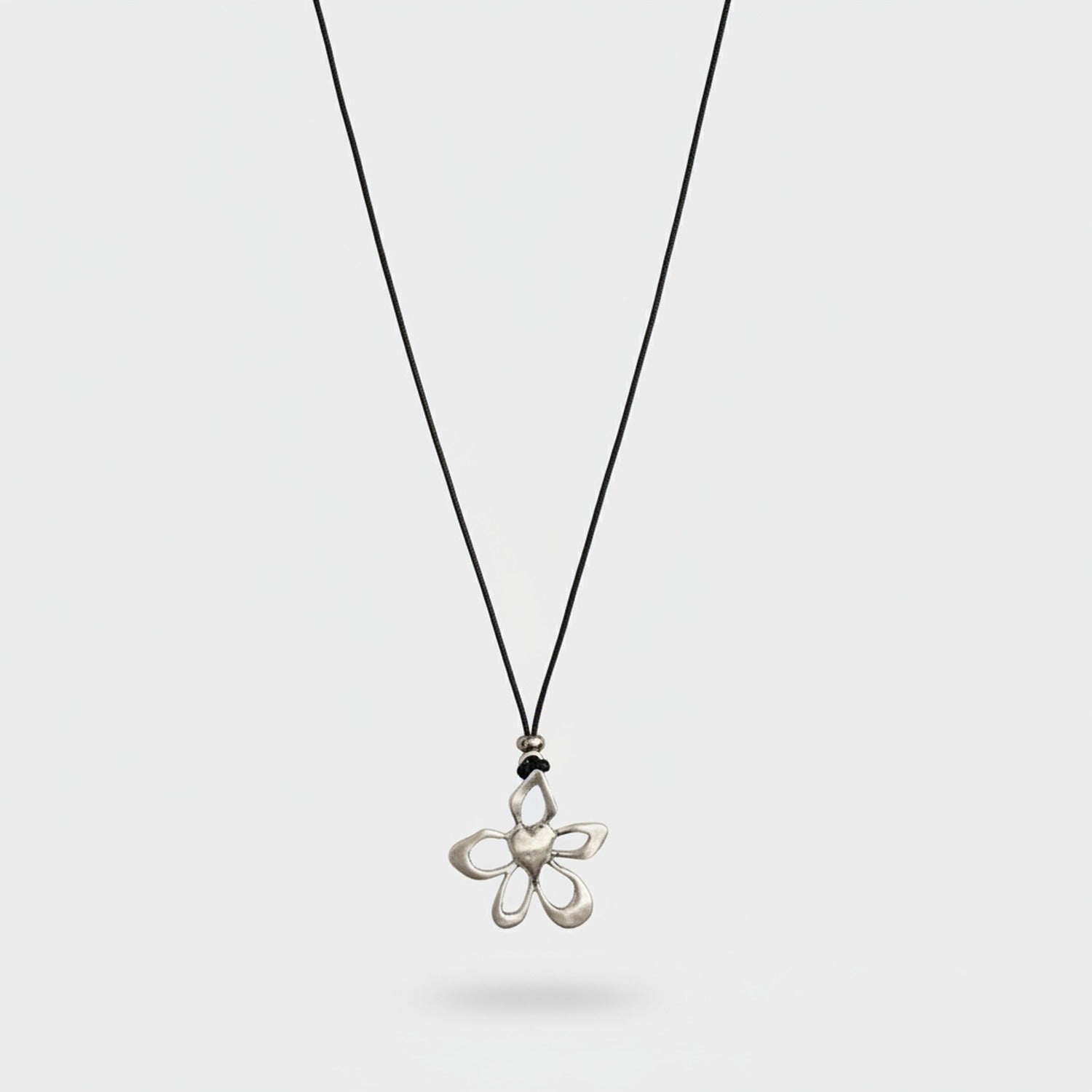 Silver Flower Pearl Pendant Cord Necklace