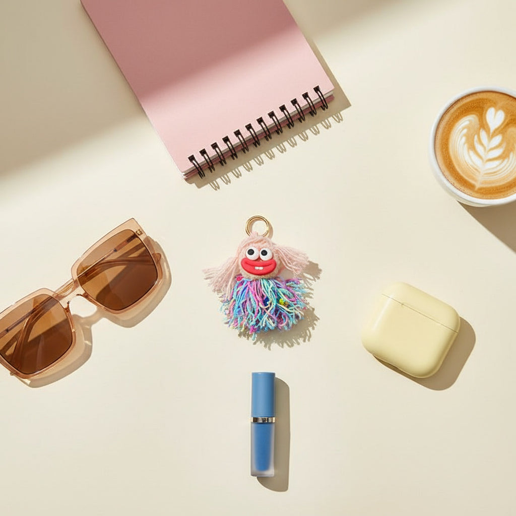 Fuzzy Monster Acrylic Keyring With Charms - Pink – novelty & toys (view 3)