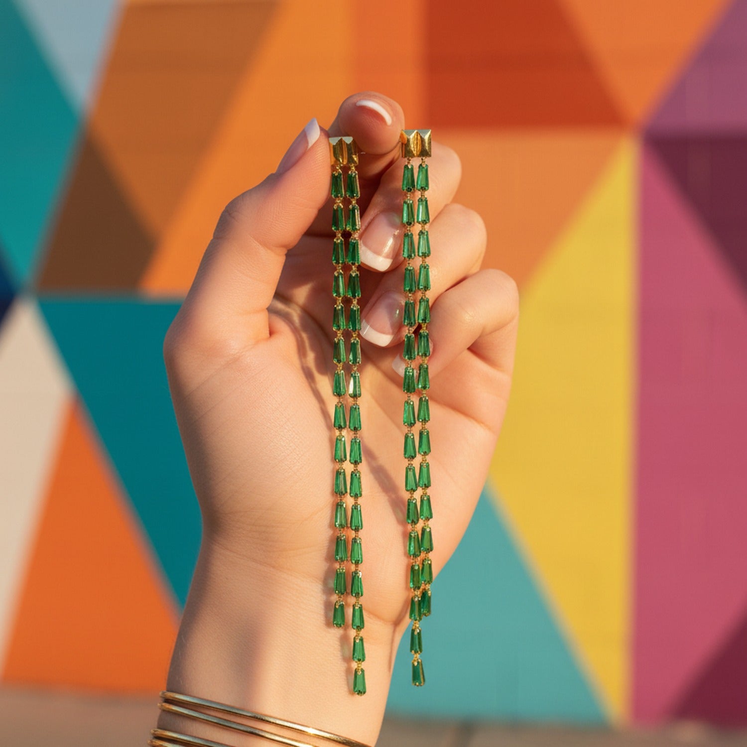 Colorful Baguette Tassel Drop Earrings