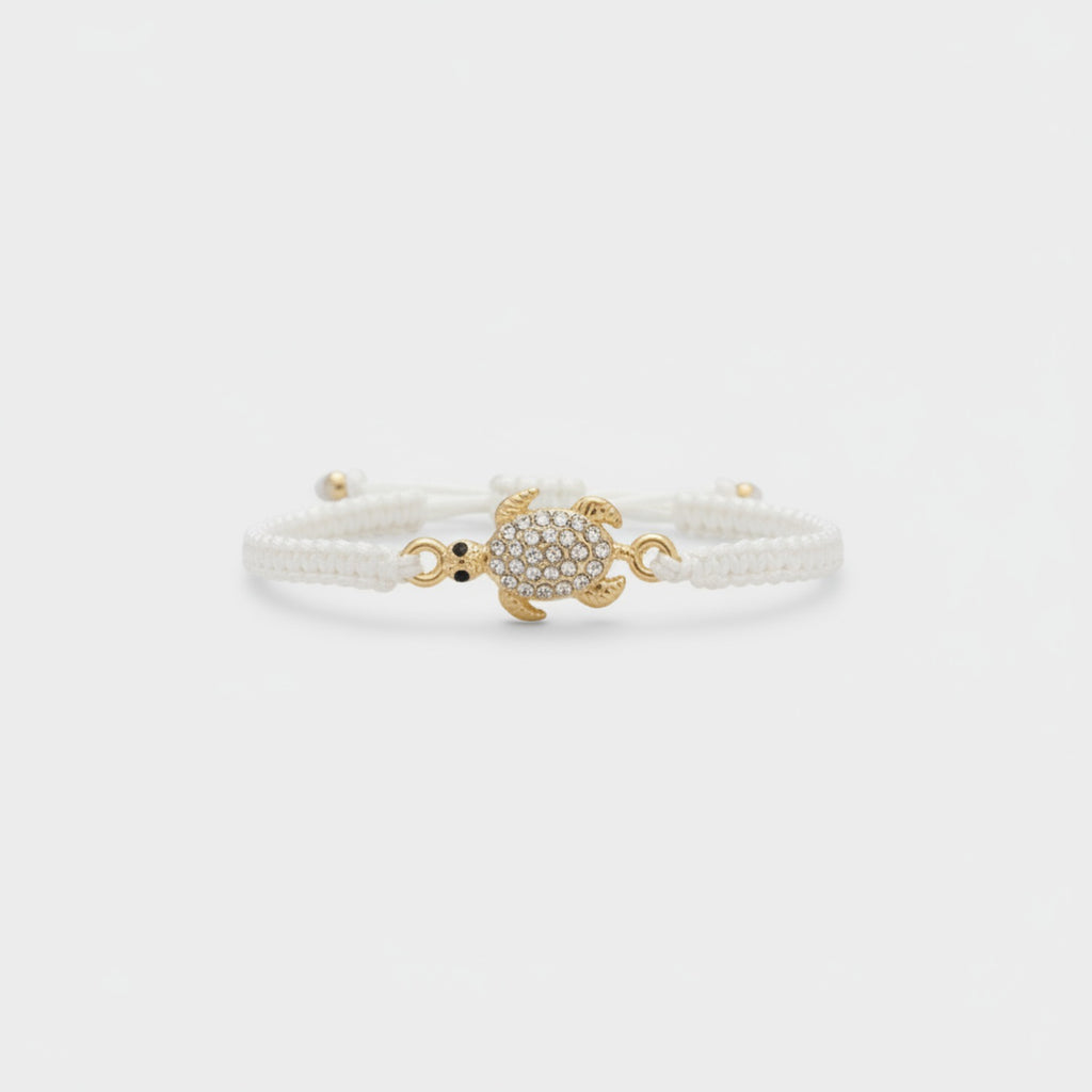 White Macramé Crab Charm Rhinestone Bracelet