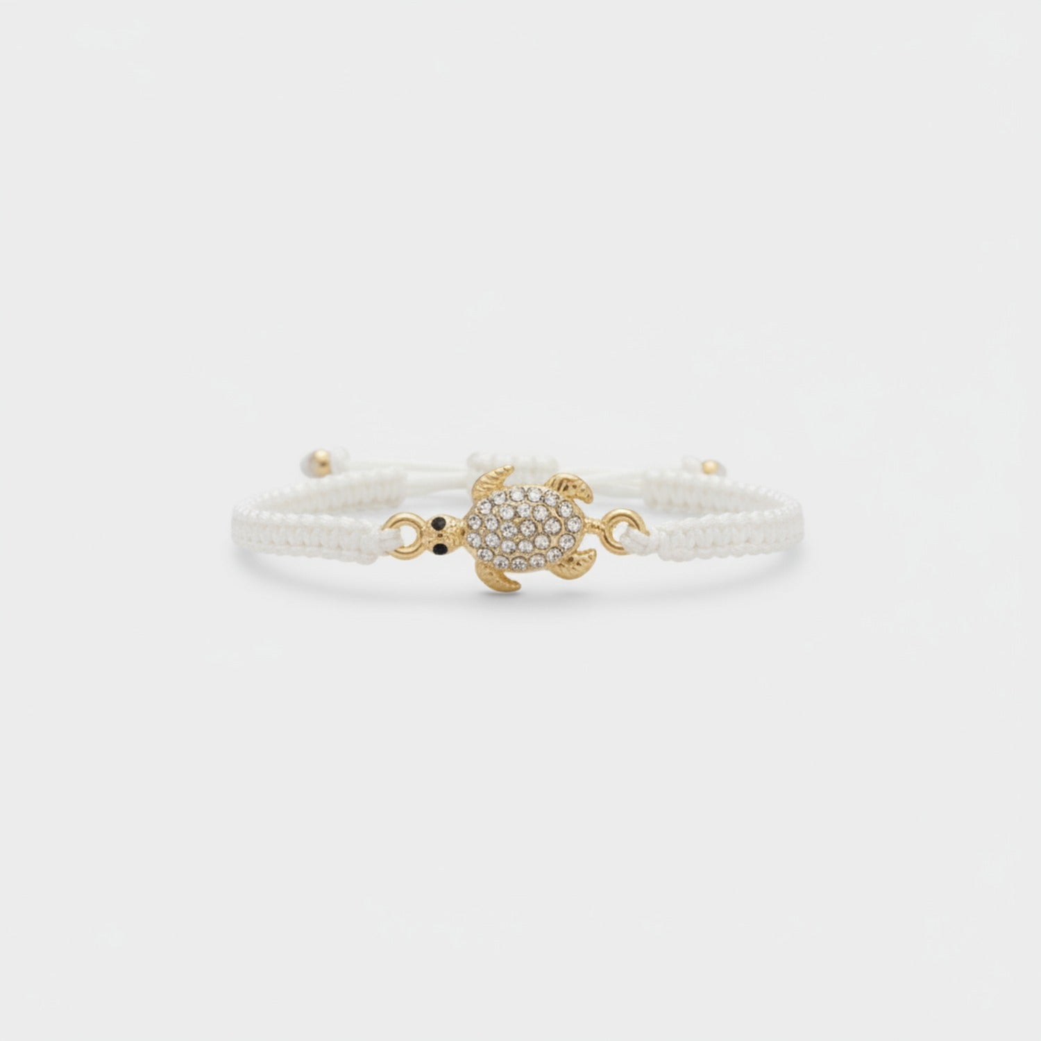 White Macramé Crab Charm Rhinestone Bracelet