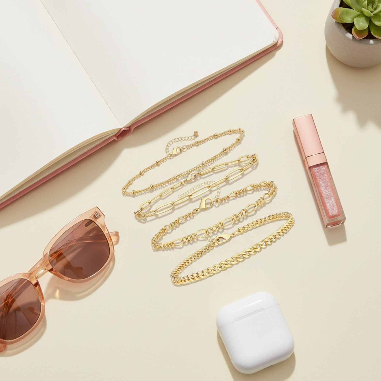 Gold Chain Bracelet Set Five Piece