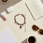 Red Ribbon Chain Cross Charm Necklace