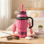 Pink Ice Cream Tumbler With Straw Handle