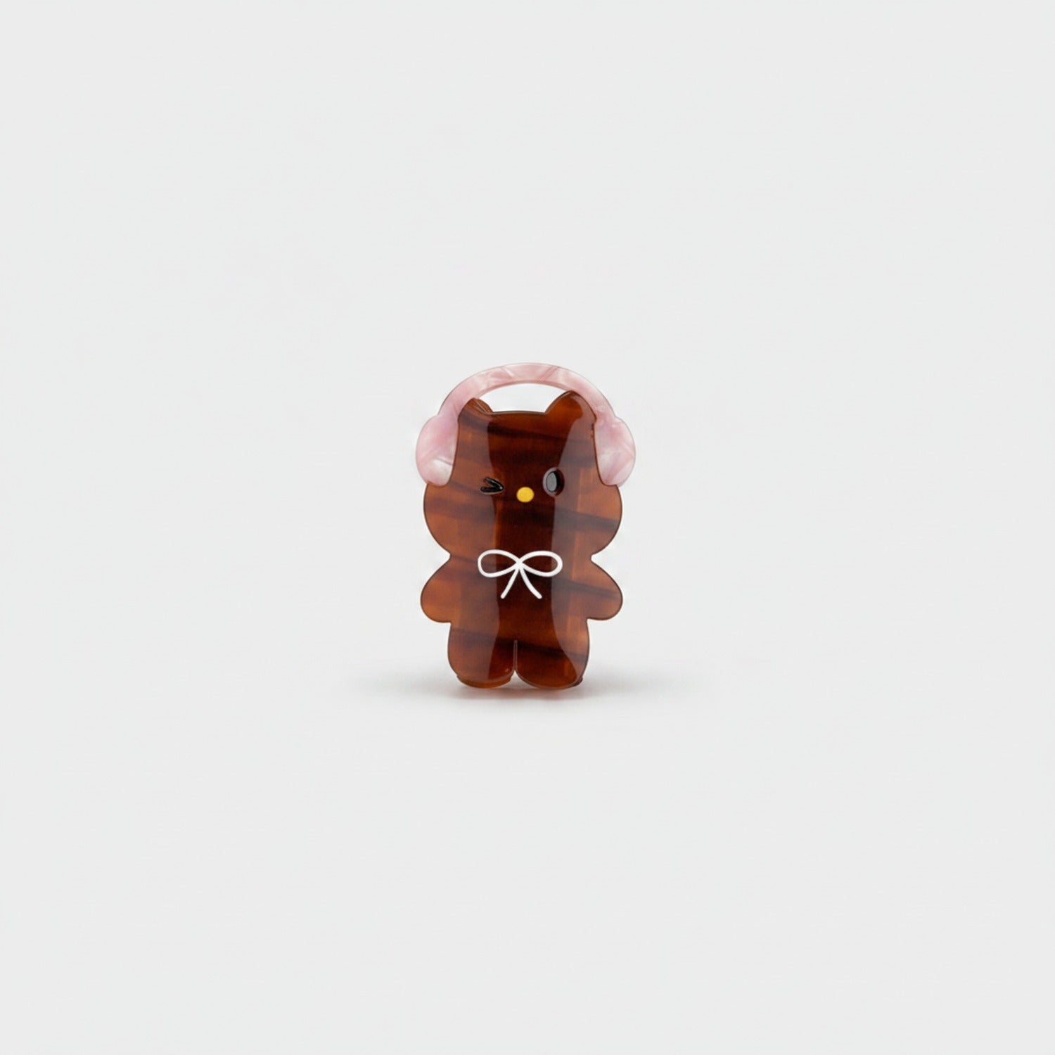 Chocolate Bear Hair Claw With Pink Bow