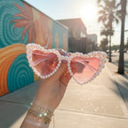 Pearl Heart Shaped Sunglasses Pink Tint