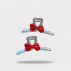 Blue Gingham Hair Claw With Red Bow