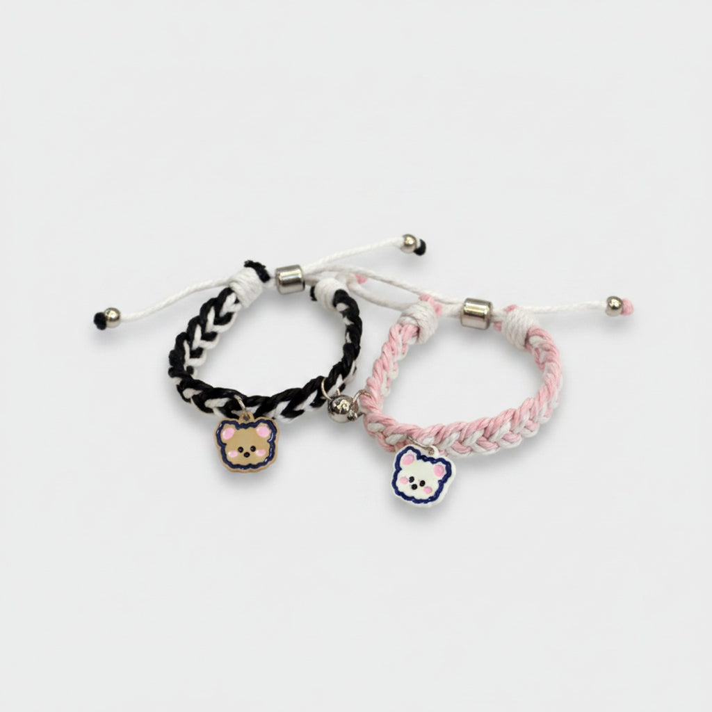 Braided Teddy Bear Charm Friendship Bracelets Set